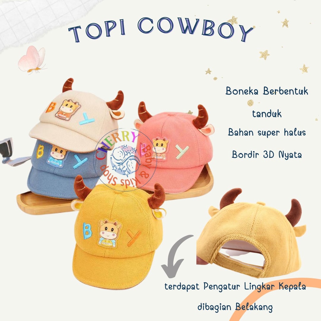 Topi Cowboy 6 Bulan - 4 Tahun model baseball bayi laki cow boy / Calf sapi tanduk lucu import premium 3 Dimensi CBKS VC