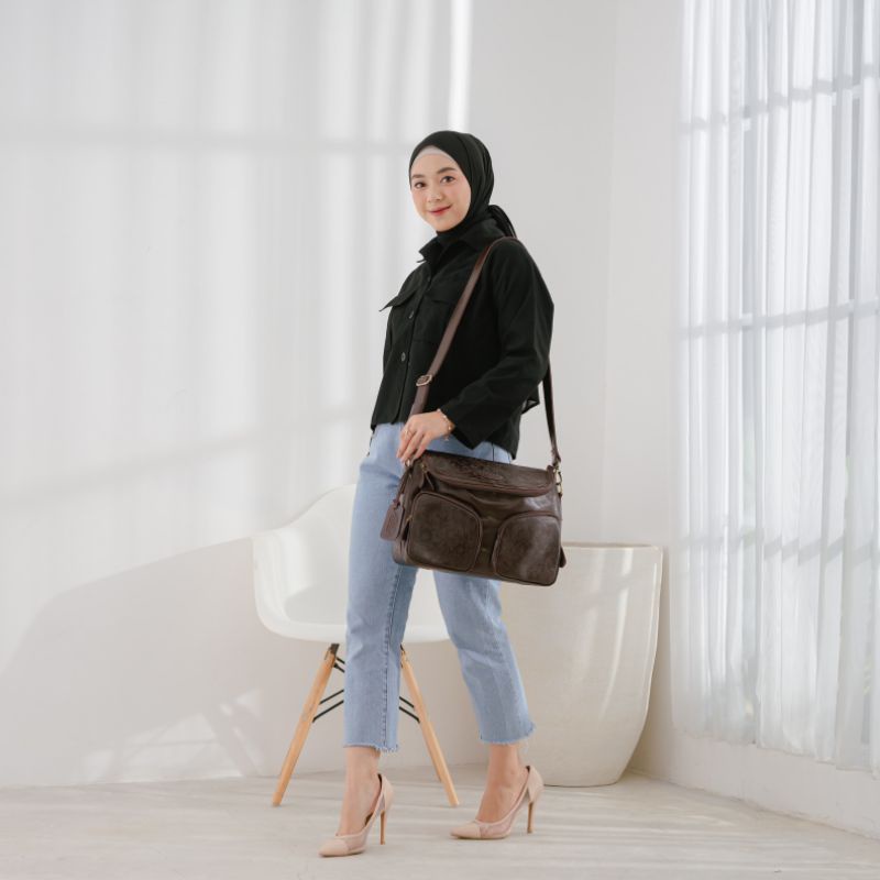 TAS KANTOR WANITA KULIT SAPI ASLI MODEL AMANDA / KULIT SAPI PULL UP MIX KULIT EMBOSS BATIK /FREE GRAVIR NAMA