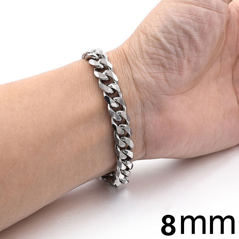 Gelang Rantai Bahan Stainless Steel Warna Silver Ukuran 8mm Lebar 18cm Untuk Pria Dan Wanita