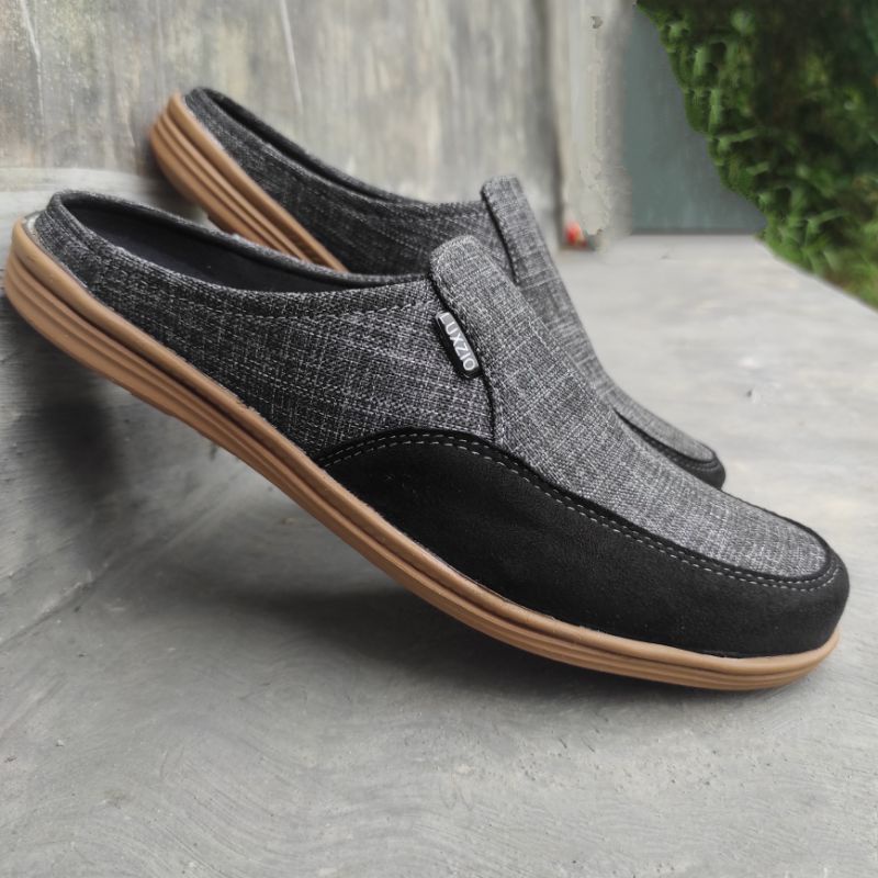 Slop Selop Bustong Pria Kulit Slip On Kasual Sintetis Kanvas Suede Kagawa Sol Karet formal Kerja Santai