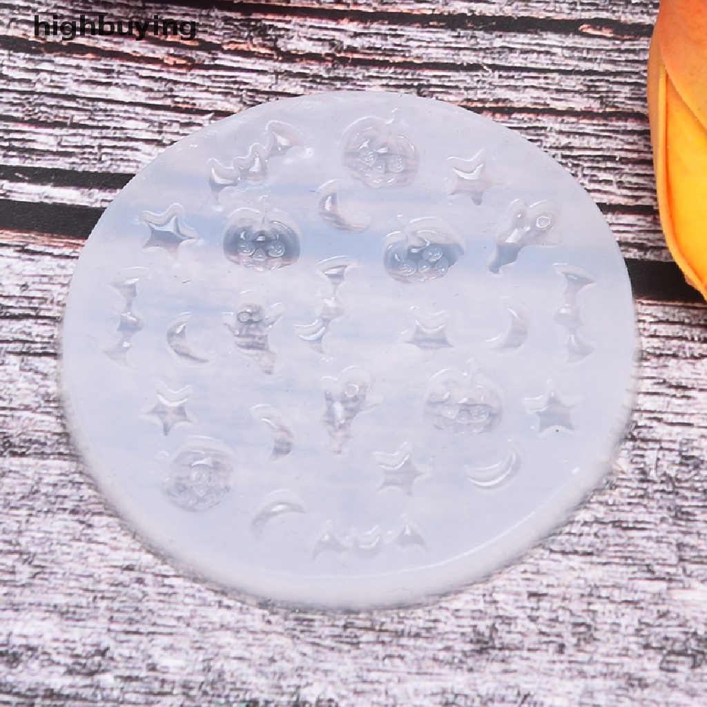 Hbid Cetakan Resin DIY Bentuk Labu / Hantu / Kelelawar Mini Bahan Silikon Untuk Halloween