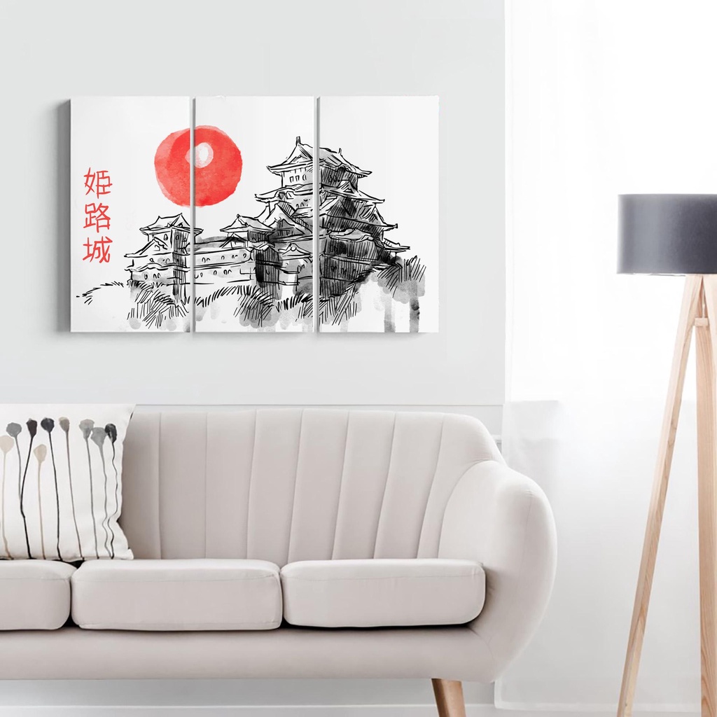 Hiasan Dinding Lukisan Jepang Besar 3 Panel