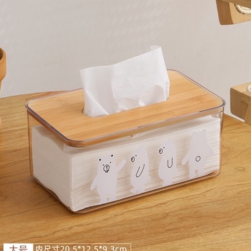 Kotak tisu transparan Motif White Bear Imut Lucu Besar Kayu Akrilik Elegan Ruang Tamu Hiasan Wadah Tissue Kertas