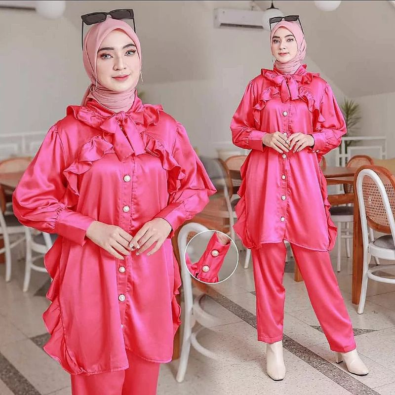 setelan satin by ruang gaya #setelan cantik #setelan celana #one set angela by ruang gaya
