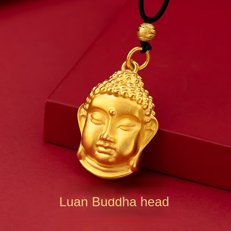 Kalung Liontin Kepala Buddha Emas Asli Kadar 375Gaya Korea Untuk Pria Dan Wanita