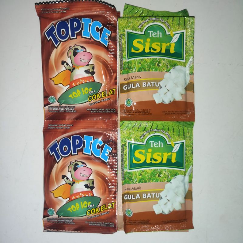 

SERBUK MINUMAN INSTAN TOP ICE COKLAT 7.3g , TEH SISRI GULA BATU FORISA 8g sss.shop