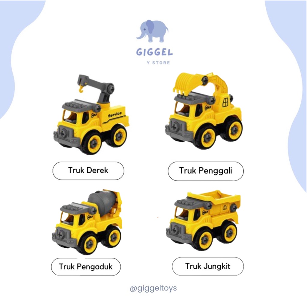 [ Giggel ] Mainan Anak DIY Mobil Truk Rakit Konstruksi Bongkar Pasang Dengan Obeng - 8 MODEL Mainan Edukasi