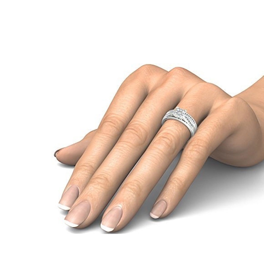 Hu Hu Hu Hu Hu Alat Bantu Pasang Kacamata♡ Cincin Kawin / Tunangan Zircon Persegi Dua Lapis Untuk Pengantin Wanita