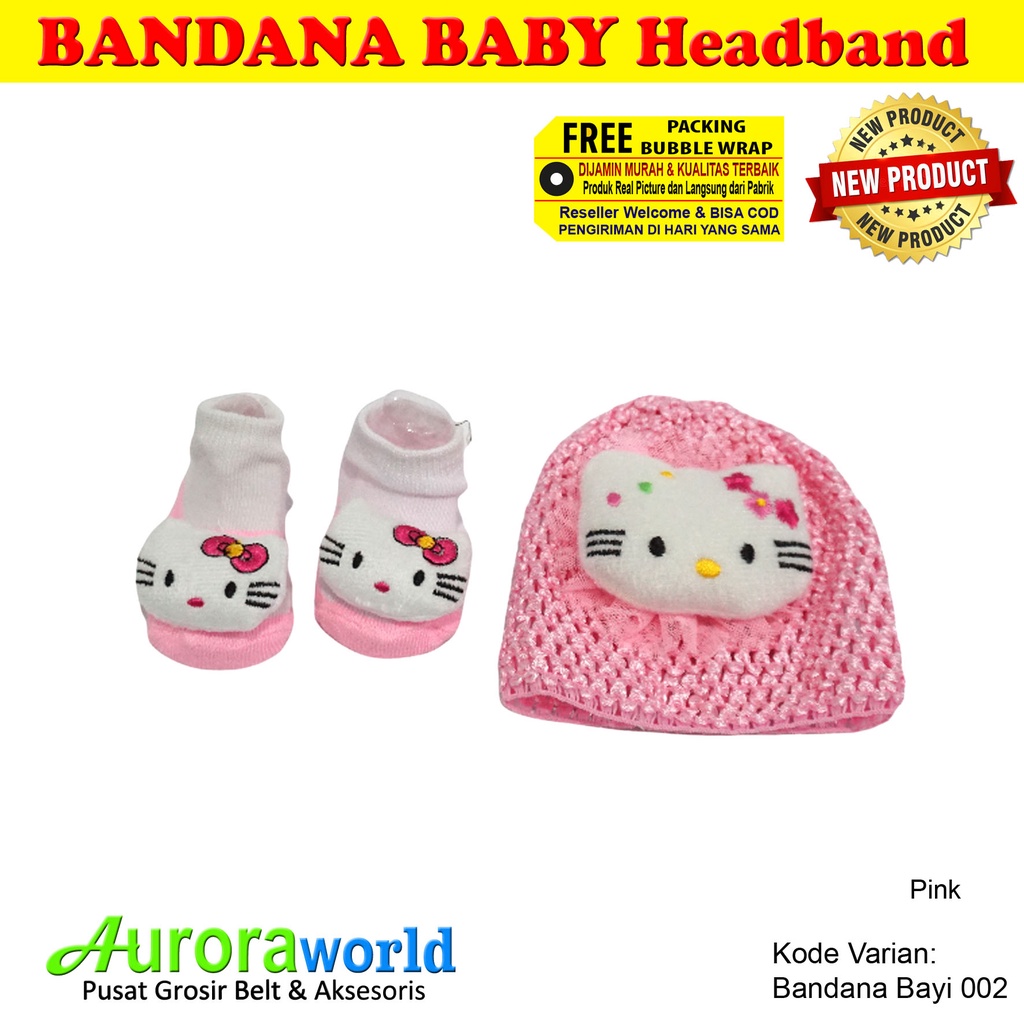 Auoraworld Baby Headband Bandana SET Bando Bayi + Kaos Kaki Bayi Premium Motif Hello Kitty Import Quality