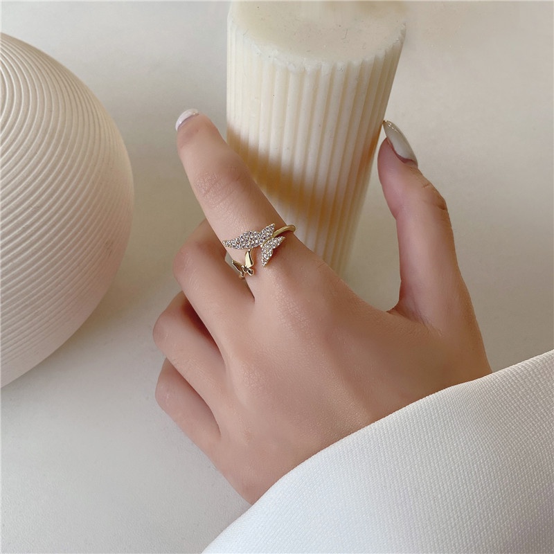 Open South Korea Forest Butterfly Ring Personality Fashion Diamond Ring Ring Simple Diamond Index Finger Ring Female Sexy Girl Jewelry