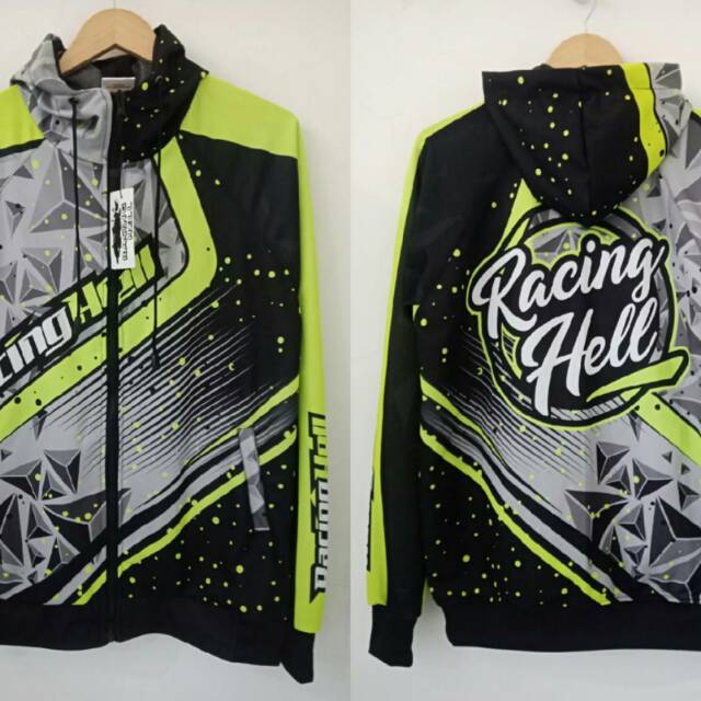 Jaket RACING HELL Printing Abu Hijau Stabilo Prisma