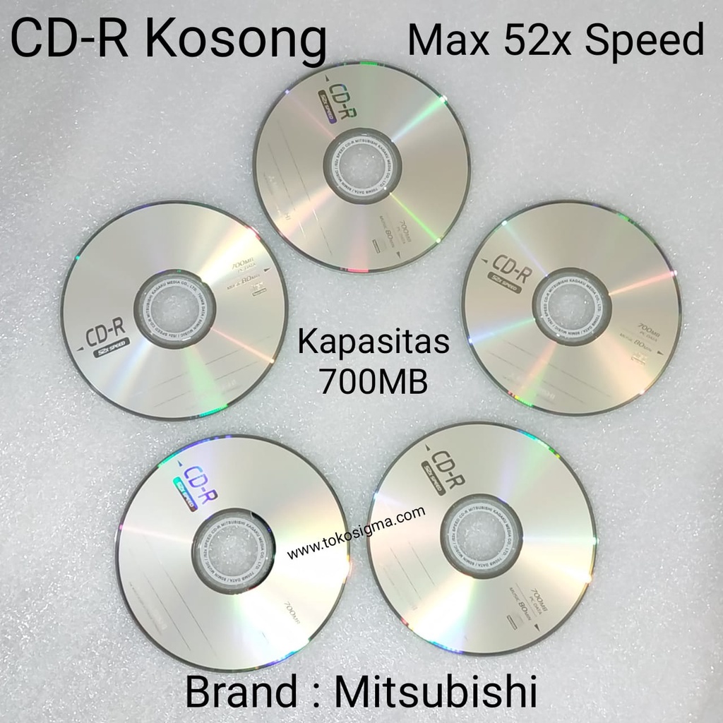 5pcs CD-R Kosong Mitsubishi 52x Speed Music 80Min PC Data 700MB Burn Blank