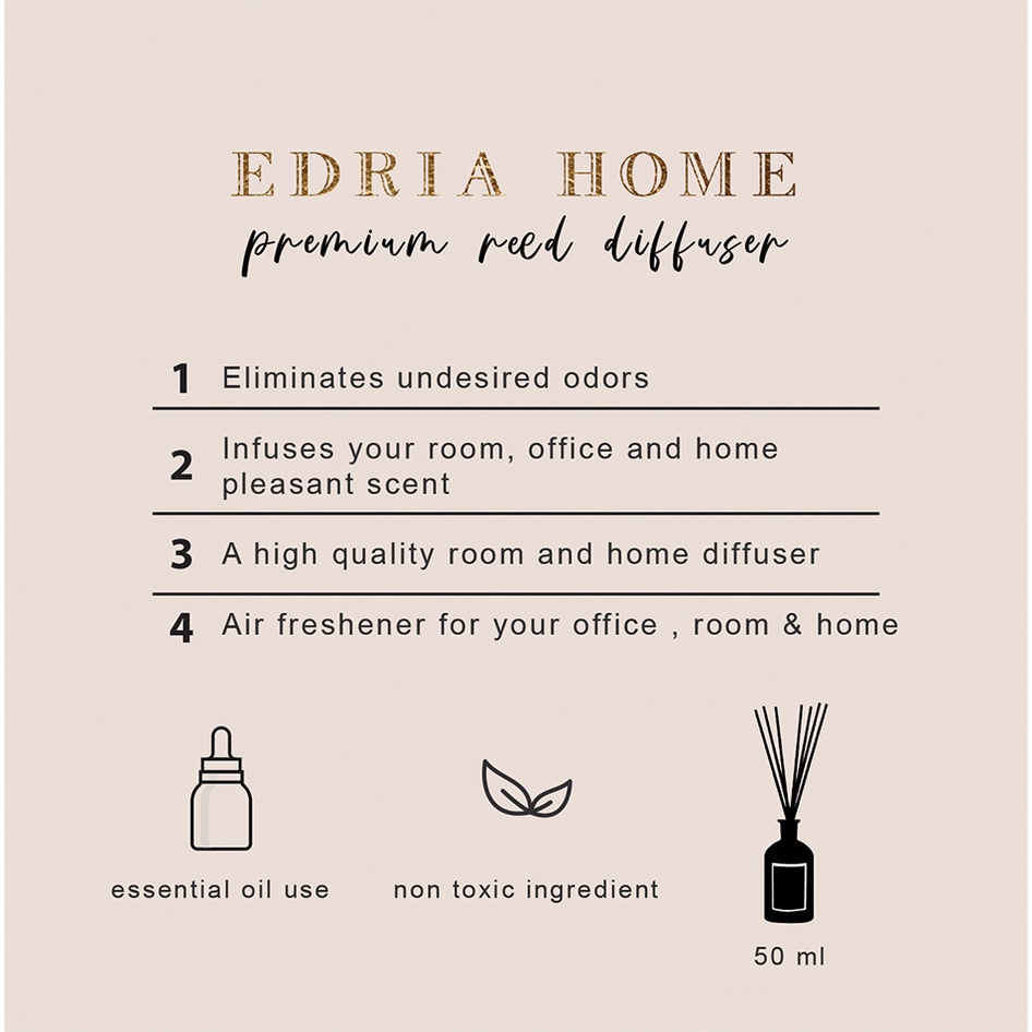 Edriahome Premium Reed Diffuser / Room Perfume Reed Diffuser / Pengharum Ruangan / Aromaterapi / Gift Box Reed Diffuser / Gift Set Hampers / Pewangi Ruangan / Aromatic Reed Diffuser