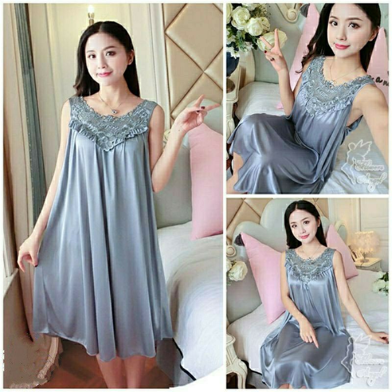 LINGERIE JUMBO SATIN BRUKAT HAPPY XXL // BAJU TIDUR SEXY