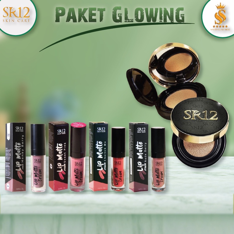 PAKET GLOWING SR12 / CUSHION / LIP MATTE CREAM / MAKE UP TAHAN LAMA / NATURAL / MAKE UP PREMIUM / BERKUALITAS / TERMURAH / BPOM / saudagarsr12