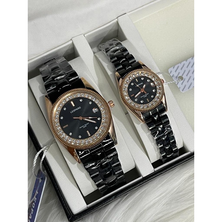 (SS)  Jam Tangan Couple Pria/Wanita Leopard Original Tgl Aktif Strap Rantai LP-3250