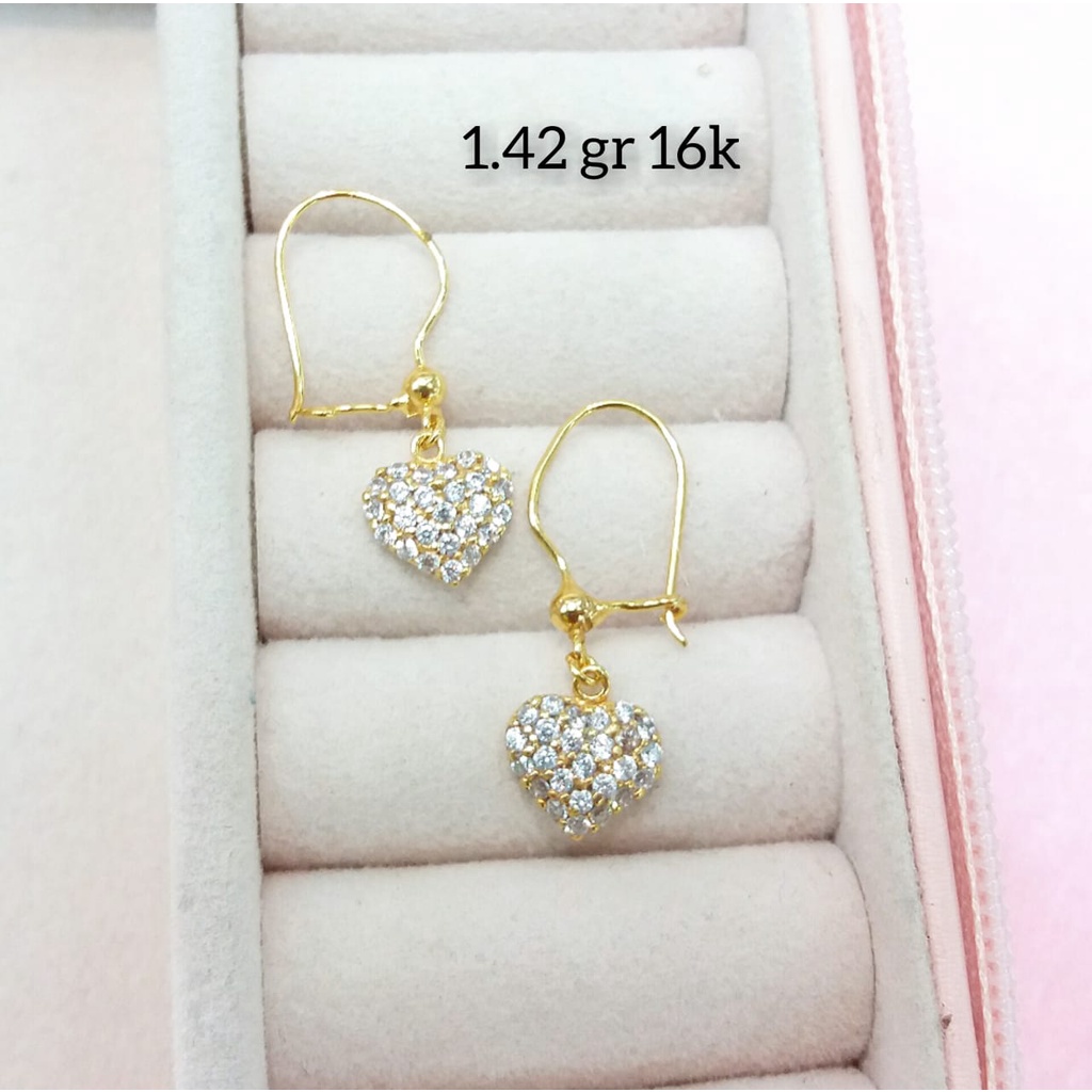 Anting daisy emas asli kadar 700/16karat endolita ringan termurah variasi love mata