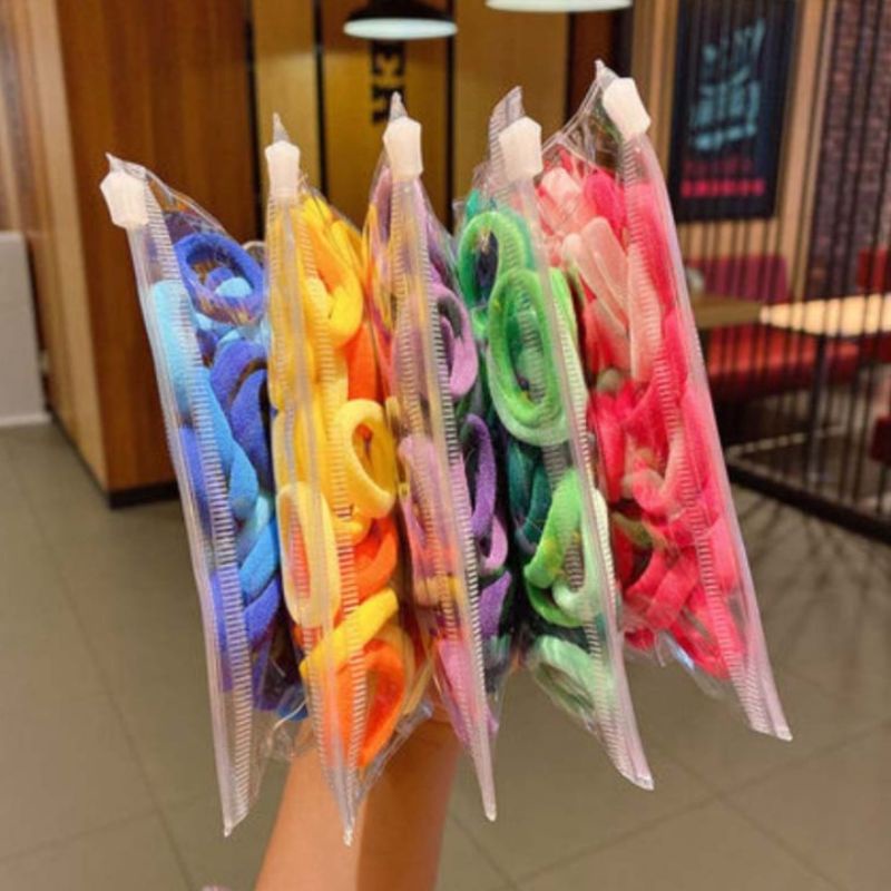 [COD] 50 pcs Free Pouch Ikat Rambut Donat Ikat Rambut Korea Warna Warni Rainbow kunciran Rambut Kuncir Rambut Wanita