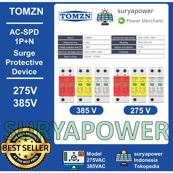 SPD AC - 1P+N - 275V 385V - SURGE PROTECTIVE DEVICE AC - TOMZN - TZG40