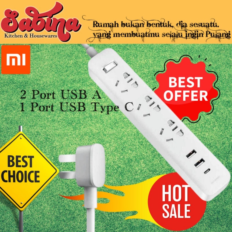 Stop Kontak Kabel Colokan Listrik 3 Plug Universal 2 USB A Port 1 USB C