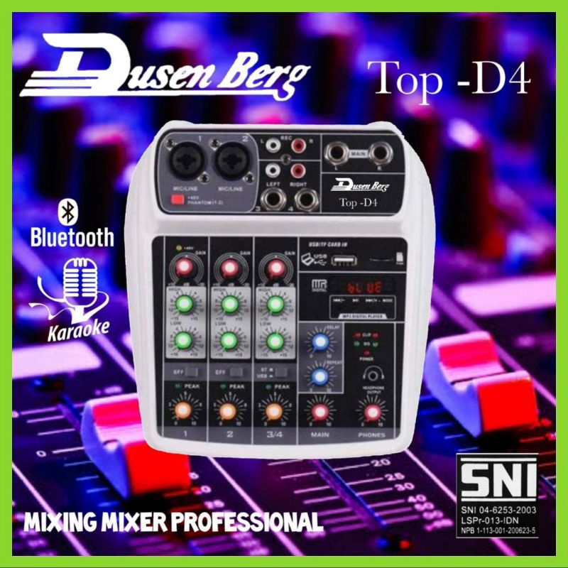 Mixer DUSENBERG 4 Channel 2 Mono 2 Stereo Mixer Usb Bluetooth - TOP D4