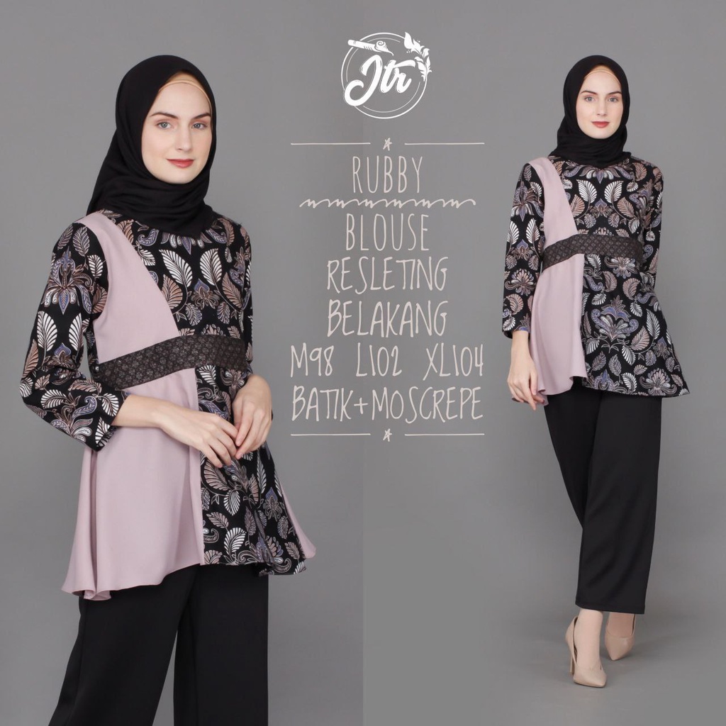 RUBBY BLOUSE Baju Atasan Blouse Blus Tunik Tunic Kemeja Panjang Wanita Motif Polos Batik Katun Soloa