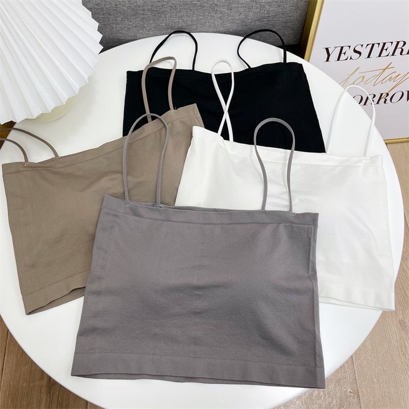 Sandy Bralette Square Tanktop Bra Tali Tipis Spaghetti Tank Top Kotak-Black crop