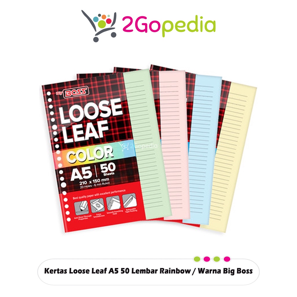 

Kertas Loose Leaf A5 50 Lembar Rainbow / Warna / Color Big Boss