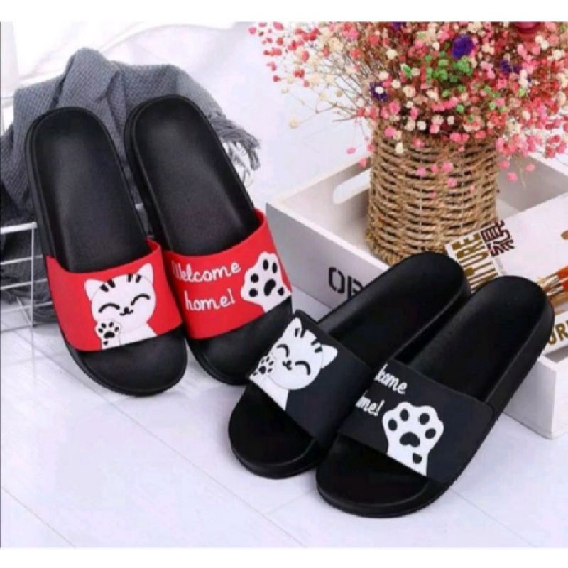sandal slide sandal karet wanita lucu HW cat lover
