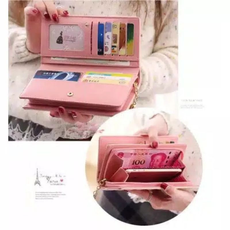 (Bisa COD✅) Dompet Lipat Panjang Wanita Fashion Wanita Korea Bahan Tebal Hiasan Pita