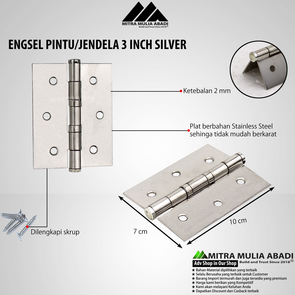 ENGSEL PINTU SILVER 3&quot; ENGSEL BESI HPP