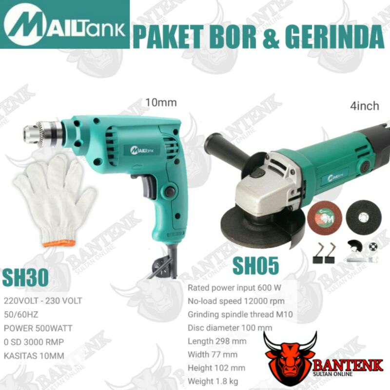 PAKET BOR MAILTANK 10MM DAN GERINDA MAILTANK 4 INCH BOR DAN GERINDA MURAH