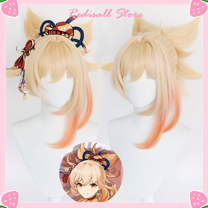 PREORDER Genshin Impact Yoimiya Wig Cosplay INAZUMA 50cm Long Graidient Blond Orange Heat Resistant 