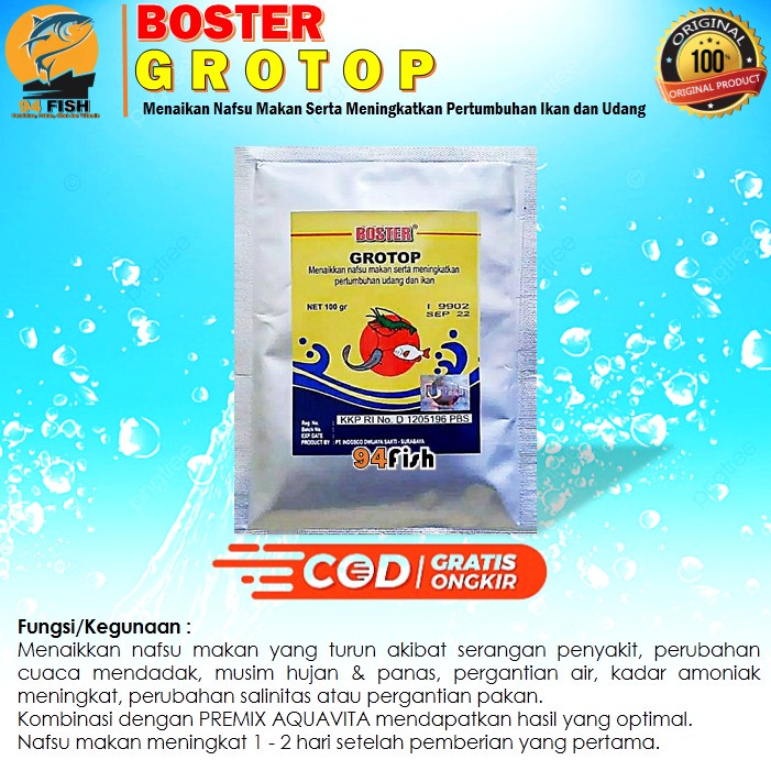 Jual Boster Grotop Vitamin Ikan Menambah Nafsu Makan Dan Pemacu Pertumubhan Lambat Gram