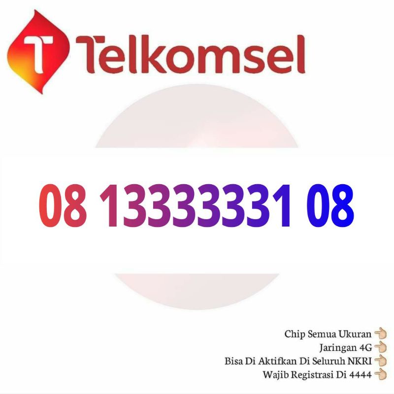 nomor cantik telkomsel simpati mirror cermin unik 08 1333333 08