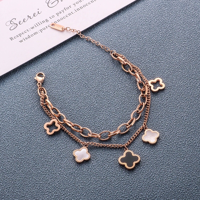 Gelang Titanium Bunga Clover 2 Layer Premium Trending Vintage 151