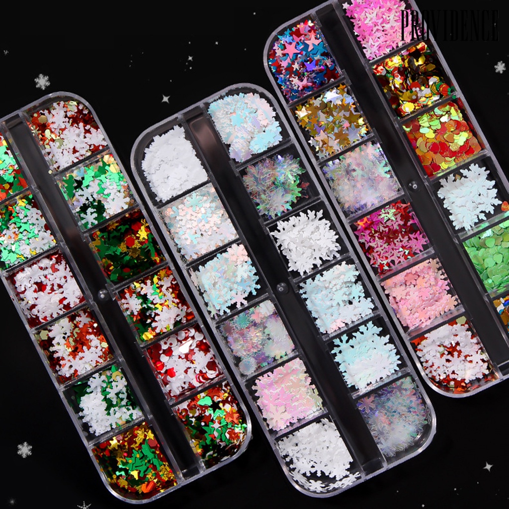 Providence 1 Kotak Payet Kuku Motif Snowflake / Bintang / Natal Untuk Dekorasi Nail Art / Manicure