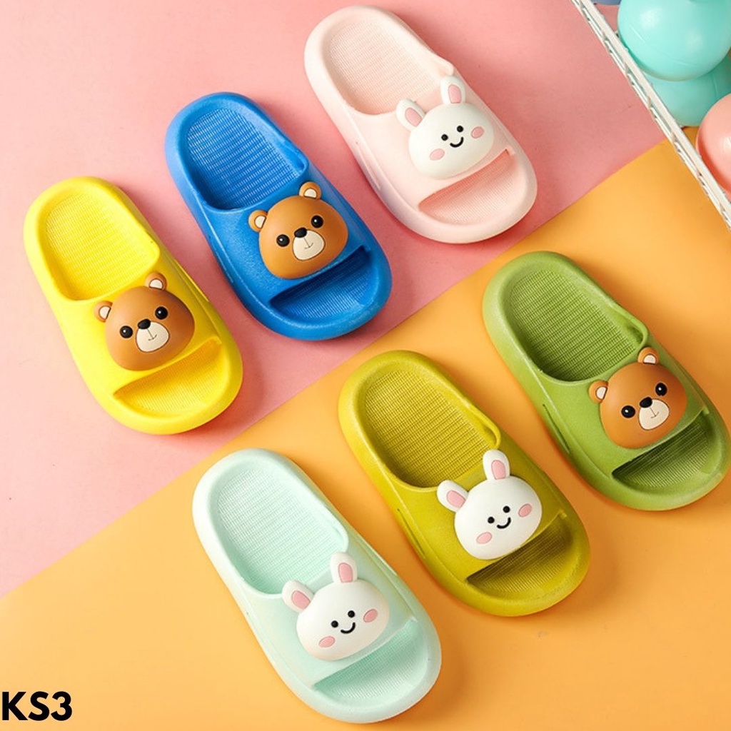 SANDAL ANAK-ANAK MODE SLIP-ON WARNA PASTEL BAHAN RUBBER EMPUK SANTAI IMPORT KS3