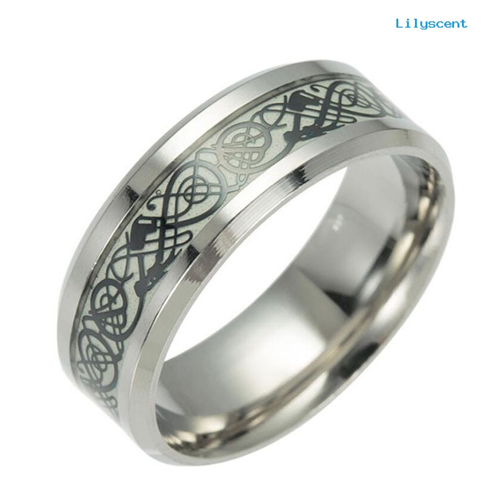 Ls Cincin Desain Naga Luminous Bahan Stainless Steel Gaya Vintage Klasik Untuk Pria / Wanita