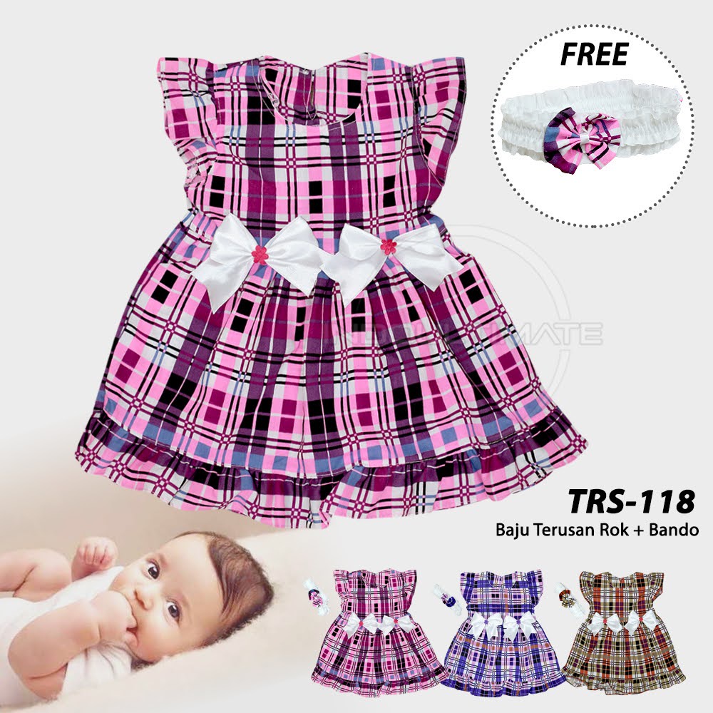 Baju Dress Bayi Perempuan + FREE Bando TRS-118 Dress Rok Bayi Baju Pesta Bayi Cewek Pakaian