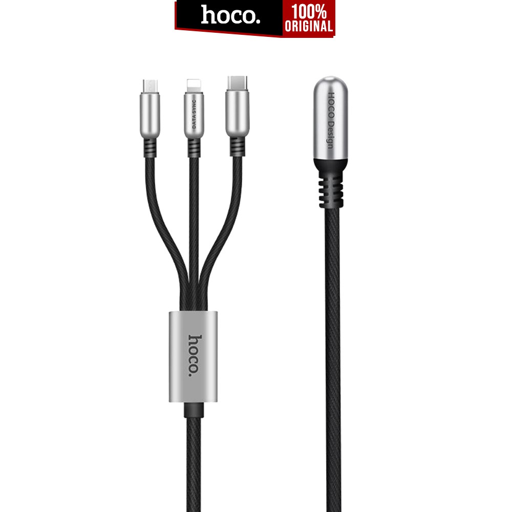 

Kabel Charger Hoco U17 Capsule 3in1 Micro USB + Lightning + Type-C Data Cable