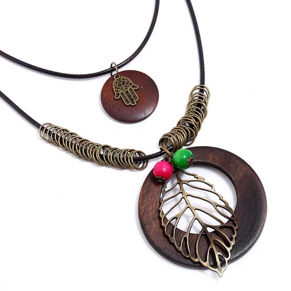 Hu Hu Hu Hu Hu Alat Bantu Pasang Kacamata♡ Kalung Rantai Multilayer Bahan Kayu Bentuk Daun Naga Gaya Vintage Untuk Wanita