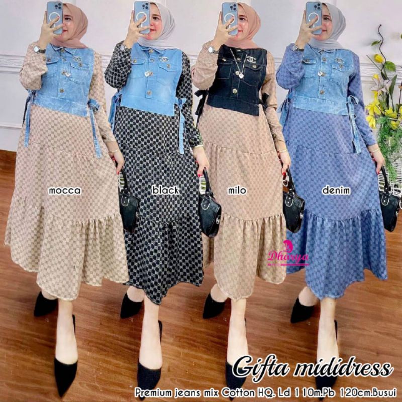 dress korea//midi dress mix jeans//jumbo ld 110//busui friendly//Gifta midi by Dharya