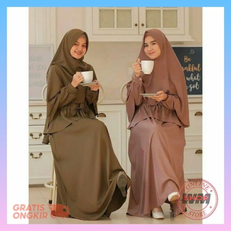 LARAS SYARI  | GAMIS SET+ KHIMAR | GAMIS SET HIJAB  NAOMI S M L XL
