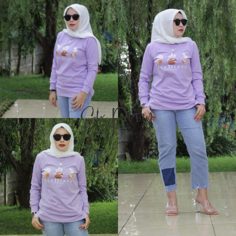 Kaos Wanita Tangan Panjang original Lilac / Baju Zolaqu