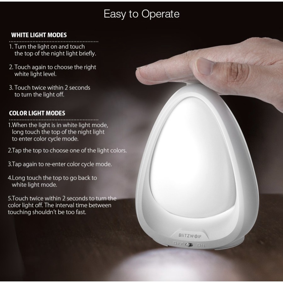 BlitzWolf BW LT9 LED Color Smart Night Light Lamp Lampu Tidur Malam