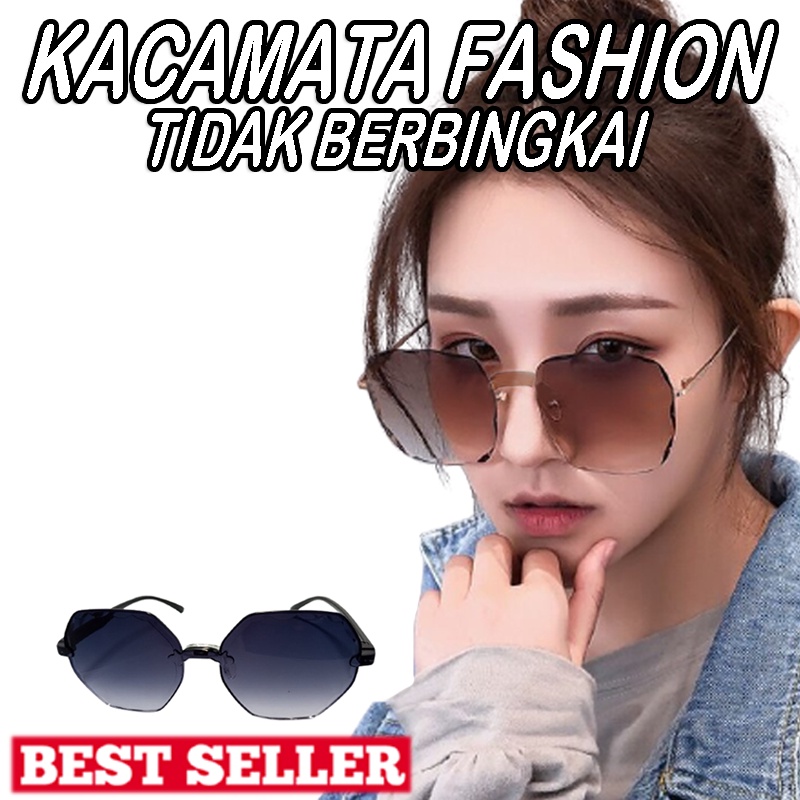 NEW! Kacamata Hitam Gaya Lensa Gradasi dua Warna Fashion Heksagonal Kacamata Wanita Pria Rimles Tak Berbingkai/ Lensa Multi Warna /8 Warna Opsional /Women Sunglasses Kacamata Ombre Kacamata Murah