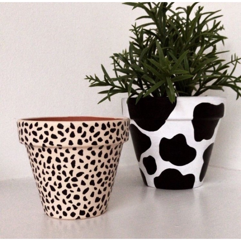 Pot Terakota Handmade Motif H Sapi / Vas Tanah liat / Cover Pot Gerabah Sukulen / Aesthetic Decor / 