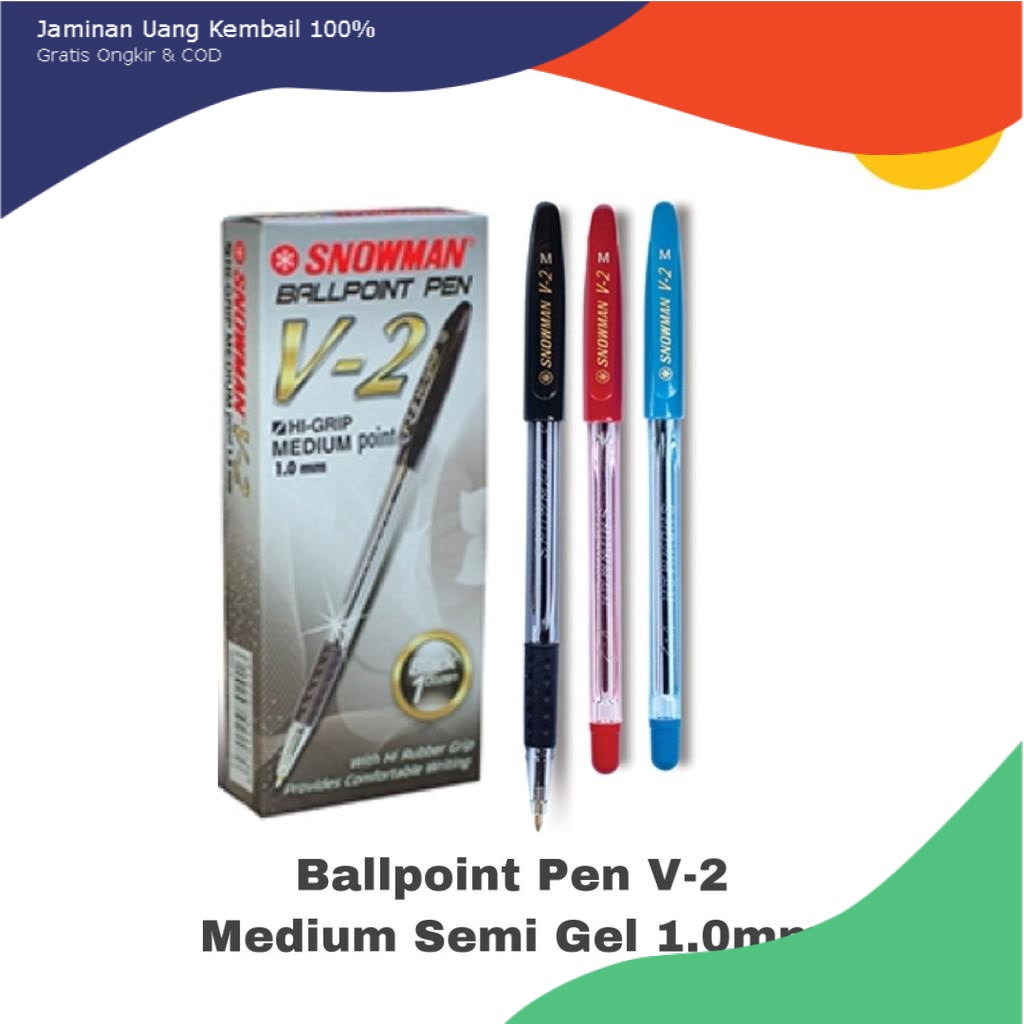 

(grosir)Bolpen Snowman V-2 (Hitam Biru Merah1.0mm)/Ballpoint/Bolpoint/Pena/Ballpen/Pulpen