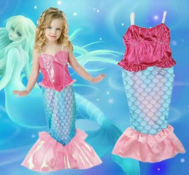 KOSTUM TERUSAN BAJU KOSTUM RENANG MERMAID ANAK PEREMPUAN PINK